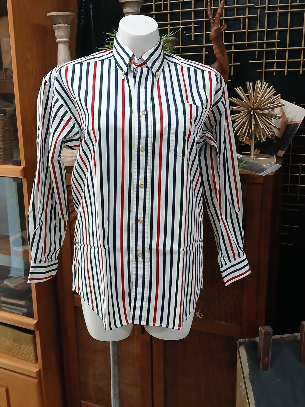 Duck Head White Button-Down Shirt with Red & Navy Stripes